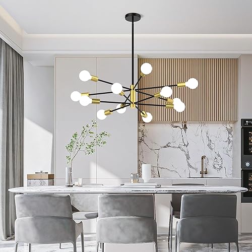 Miniatura 8 de Sputnik Araña de 12 Luces, Moderna de Mediados de Siglo, Lámpara de Techo de Altura Ajustable para Comedor, Isla de Cocina, Sala de Estar