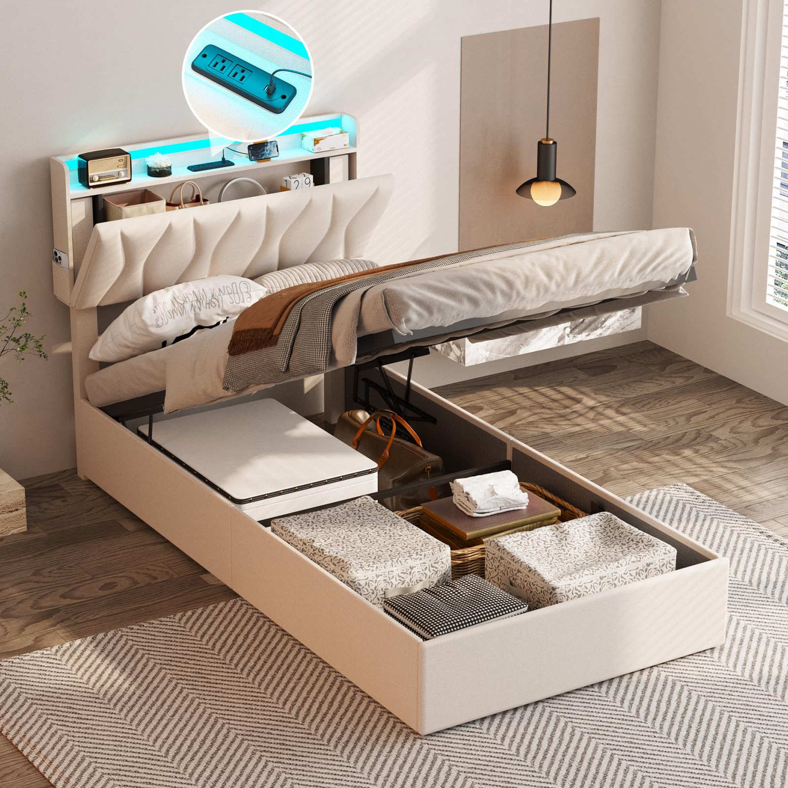 Fameill Twin Size Lift Up Storage Bed Frame
