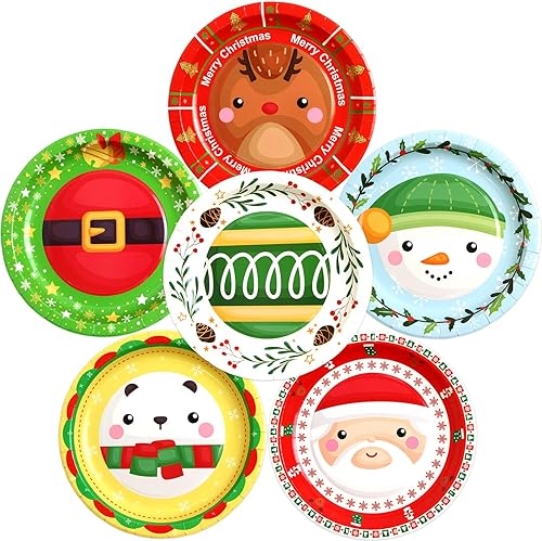 Miniatura 5 de ceiba tree Platos de papel de Navidad, 60 unidades, platos desechables de 9 pulgadas, suministros de cena de vacaciones de invierno