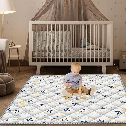 Miniatura 5 de Tapete de juego para bebé para suelo, tapete suave y grueso de 50 x 50 pulgadas, tapete de juego de una pieza para bebés y niños pequeños, tapete