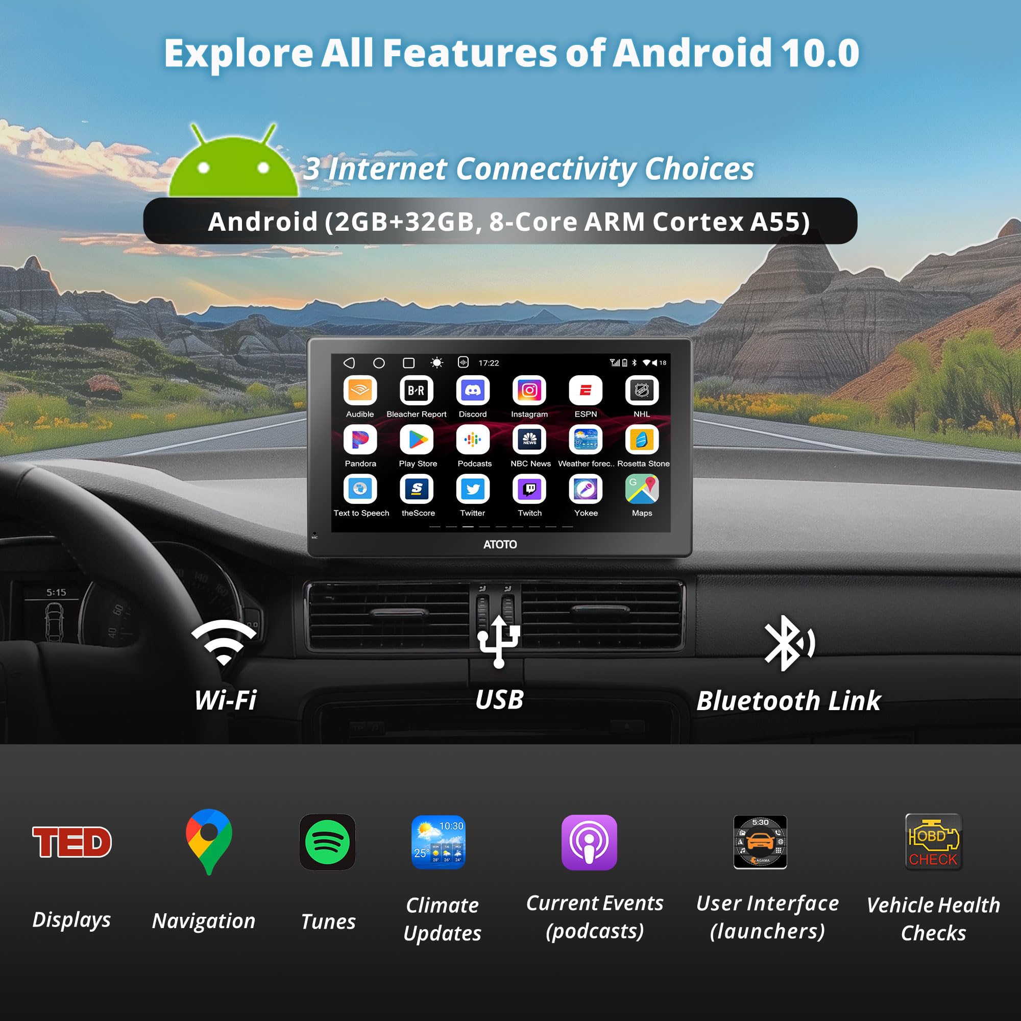 CarPlay Screen for Car/Android Auto Screen Wireless Wired, Portable Android System 9 Inch QLED Touchscreen 1280x720p, 2GB/32GB ChatGPT AI Multimedia Car Play, Fast Boot (9 inch)