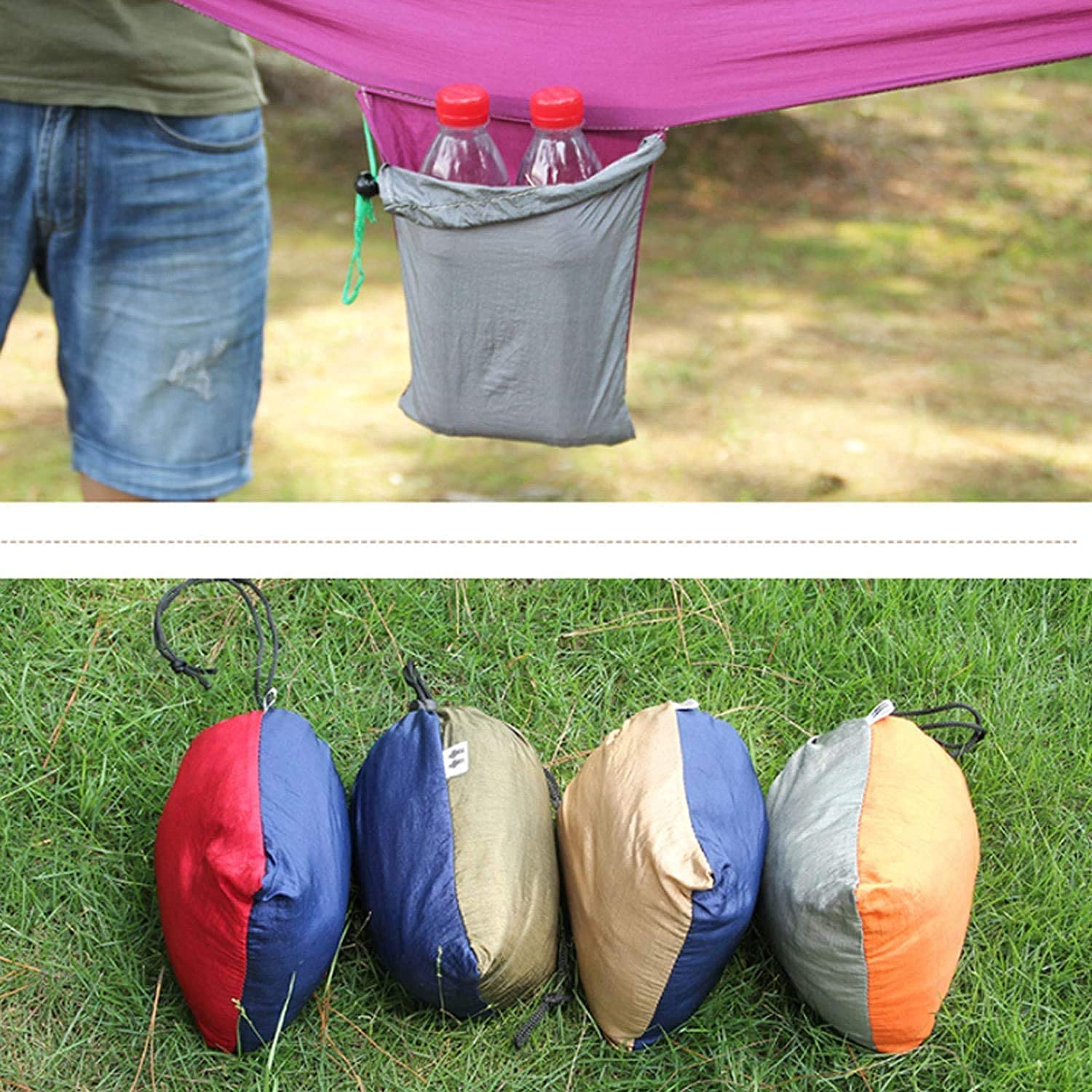 Hamaca para acampar al aire libre, silla colgante con bolsa de transporte para camping en el jardín (color: rojo, tamaño: 290 x 140 cm)