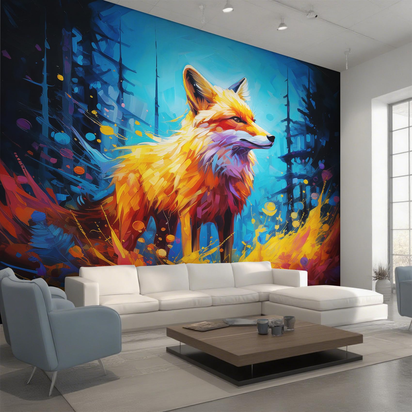 Fresque murale intissé renard coloré décoration murale salon haut de gamme
