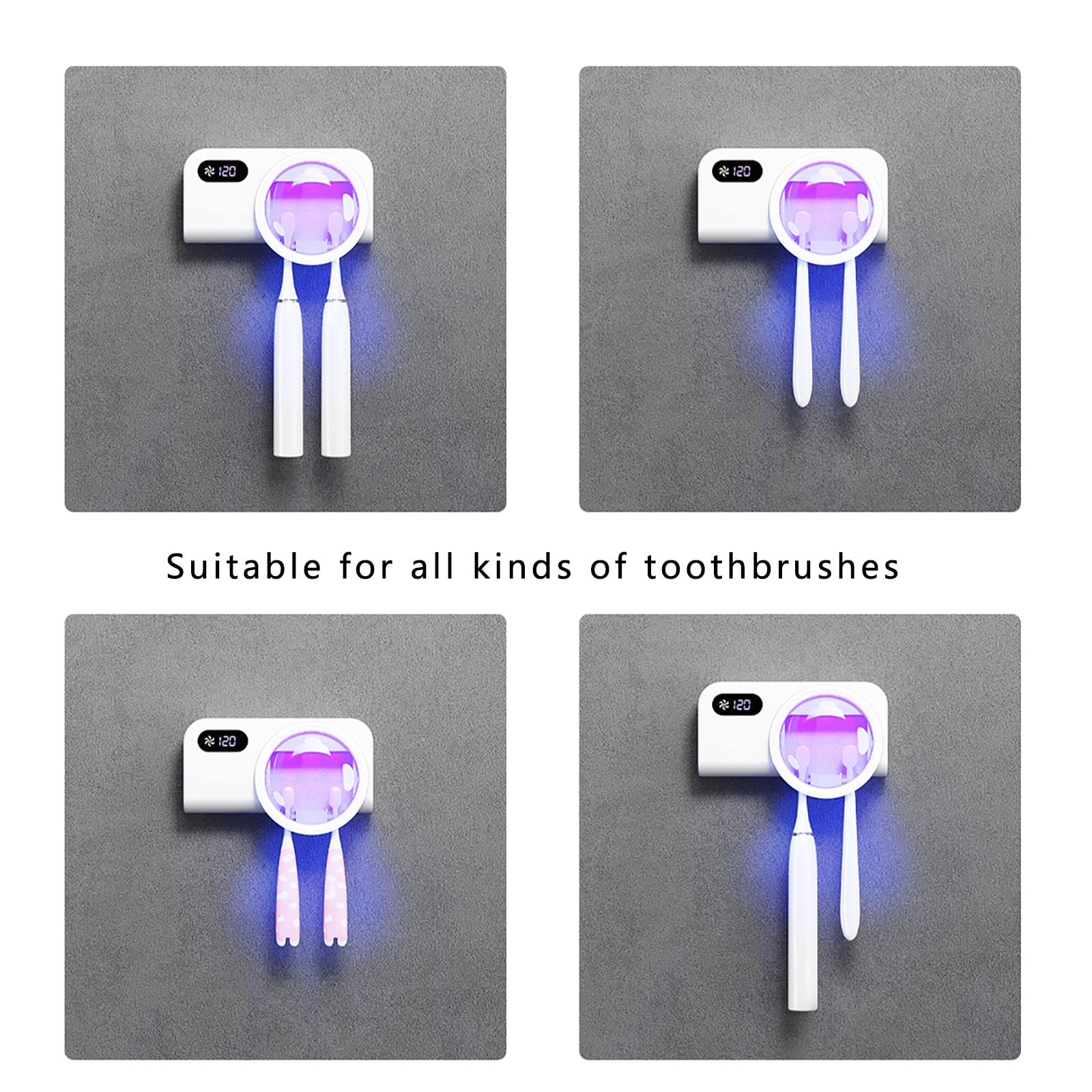Porta Cepillo de Dientes, Soporte Cepillo de Dientes con Función Esterilizador y Secado LED Dispensador Pasta Dientes Organizador Baño USB Recargable Blanco