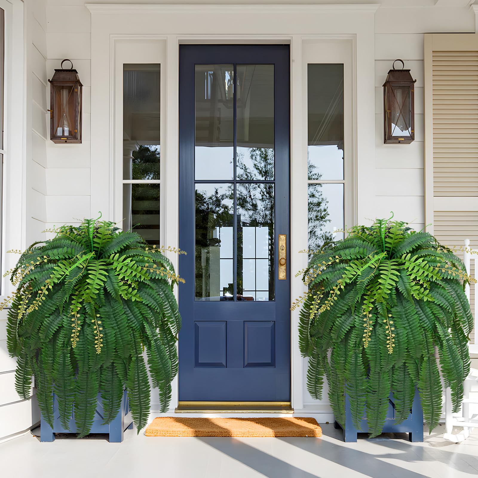 livole 2pcs 67" fake ferns large artificial ferns plants for outdoor | large & full, faux boston fern, 99 branches, realistic, uv resistant, planter home garden porch decor