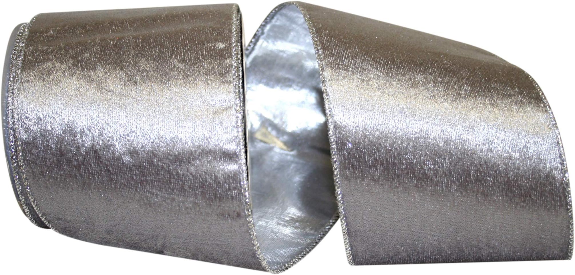 Reliant Ribbon Velvet Luxury Silver Back Wired Edge Ribbon, 4 Inch X 10 Yards, Silver