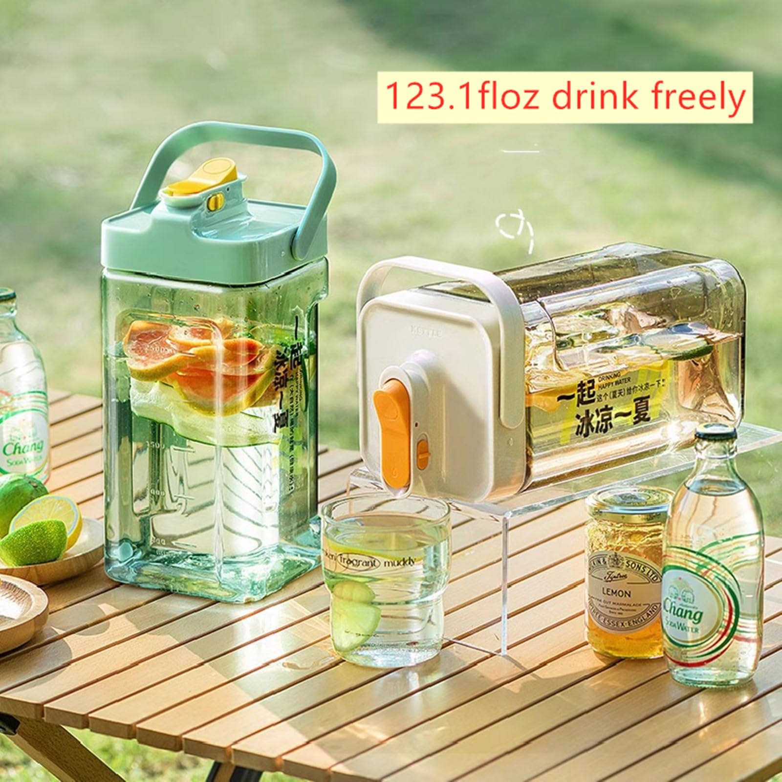 GeRRiT 123fl oz cold water bottle, clear plastic kettle with lid, refrigerator kettle, BPA-free, shatters resistant, perfect for iced tea, Sangria, lemonade, juice, milk, etc (warm white), neutral