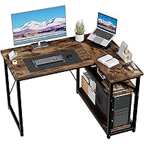 JUMMICO Scrivania Angolare a L 100×80 cm per Computer con Ripiani e Divisori – Compatta per Studio, Lavoro e Gaming, Ideale per Camera da Letto e Ufficio Design Moderno e Salvaspazio, Marrone Rustico