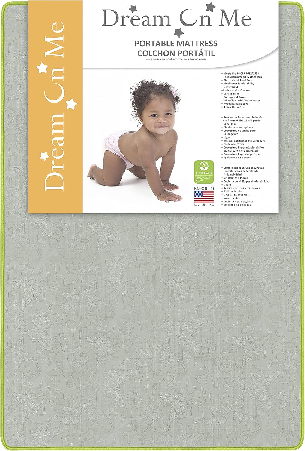 Dream On Me 2in1 Breathable TwoSided 3" Portable Crib Mattress Waterproof Cover