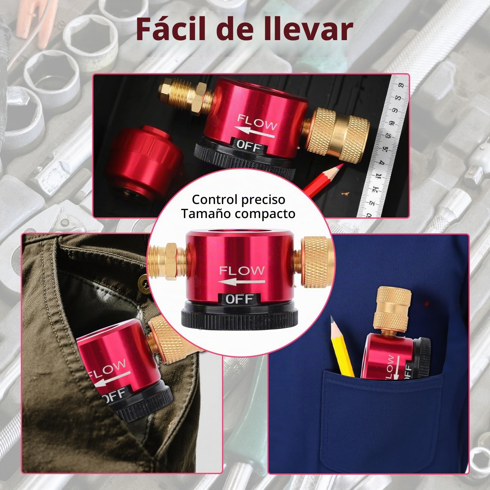 Herramienta Purga Nitrógeno Latón para HVAC, Adaptador Regulador Flujo Soldadura Nitrógeno 3 Modos con Conexión Aflare 1/4" Equipo Esencial para Soldadura y Mantenimiento HVAC