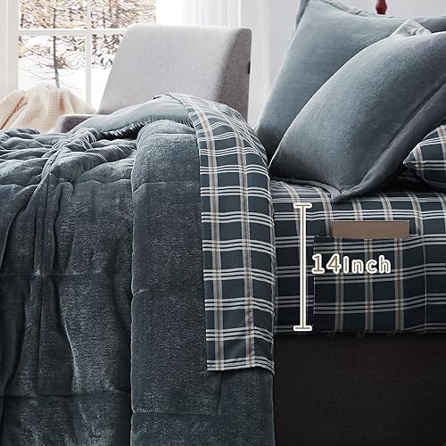 Miniatura 4 de MAIREVE - Juego de edredón de lujo tamaño Queen de 7 piezas, juegos de edredón de terciopelo de franela para cama Queen de 7 piezas, edredones de