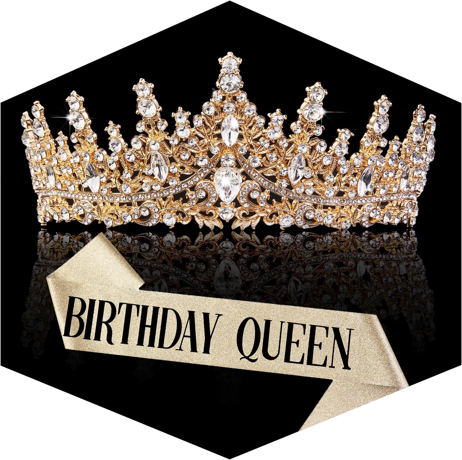 Gold Crown for Women Crystal Princess Tiaras Rhinestone Queen Headband Wedding Bridal Hair Accessories Birthday Prom Pageant Party Coming of Age Ceremony Photo Props