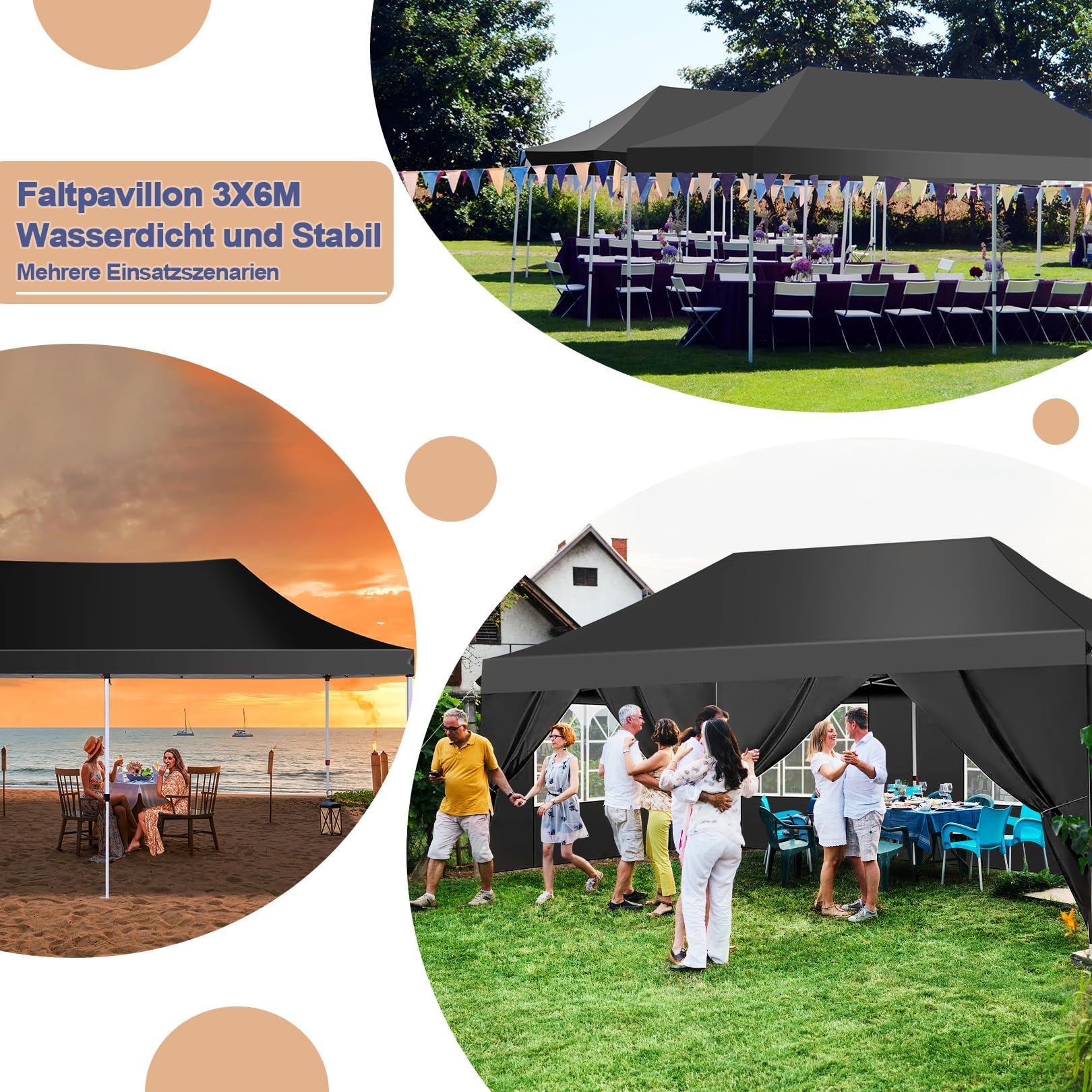 COBIZI Gazebo 3x6 Pieghevole Impermeabile con 6 Parti Laterali, UV 50+ Gazebo da Giardino Tenda Padiglione Pop up con 4 Sacchi di Sabbia, per Campeggio, Festival, Feste