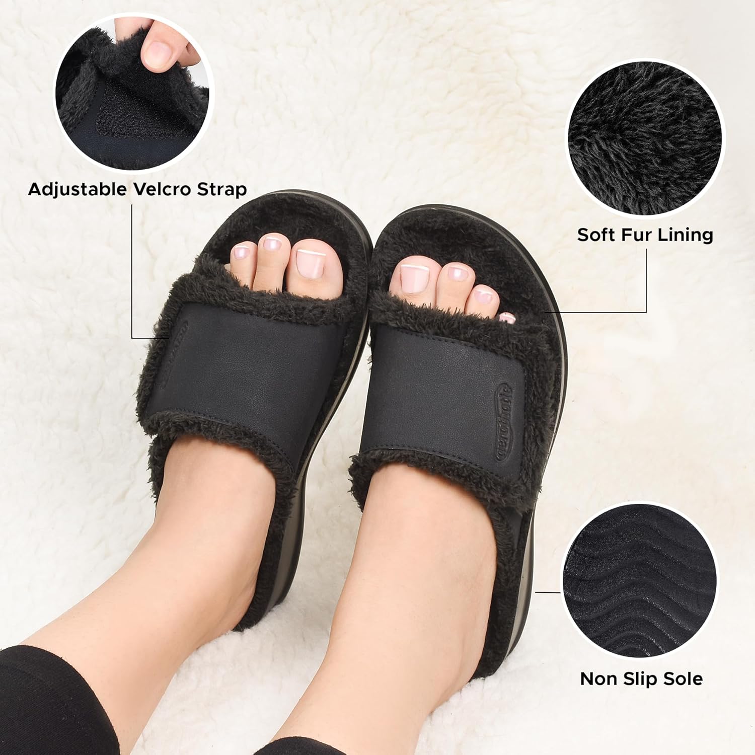 AEROTHOTIC Orthopedic Slippers for Women Indoor and Outdoor House Shoes Fuzzy Slippers With Arch Support for Plantar Fasciitis Relief Bedroom Slides - Image 3