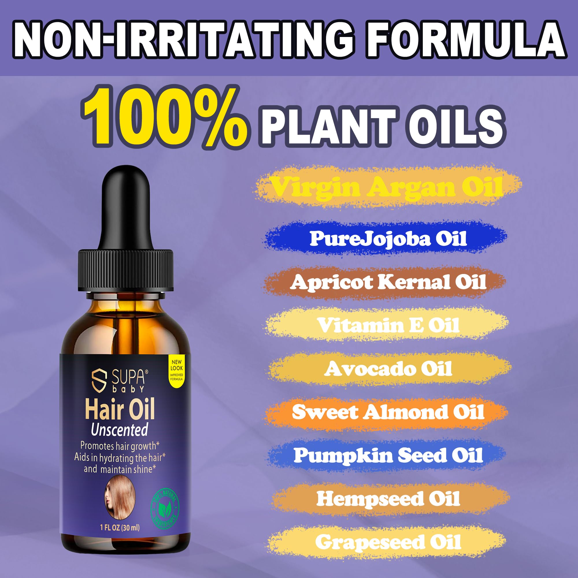 Hair Growth Oil – 100% Natural, Cold-Pressed Blend of 9 Botanical Hair Oils for Hair Growth & Scalp Repair, with Argan, Jojoba, Pumpkin Seed, Hempseed, Non-GMO, for Dry, Curly & Sensitive Scalps