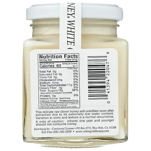 White Gold Raw Honey, 9 Ounce Glass Jar 2
