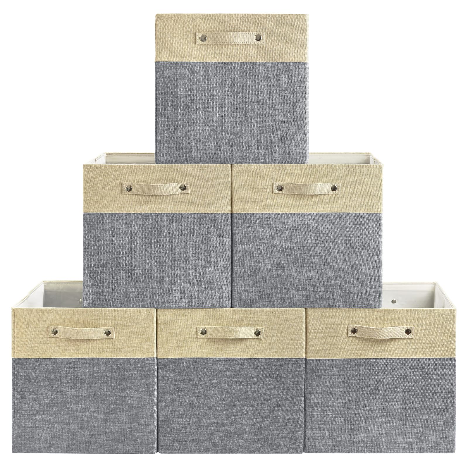 Bagnizer Contenitori cubici pieghevoli in tessuto, 13 x 13 cm, confezione da 4 cestini per armadio con manici per organizzare, mensole, giocattoli, vestiti, casa, ufficio, cameretta (grigio e bianco