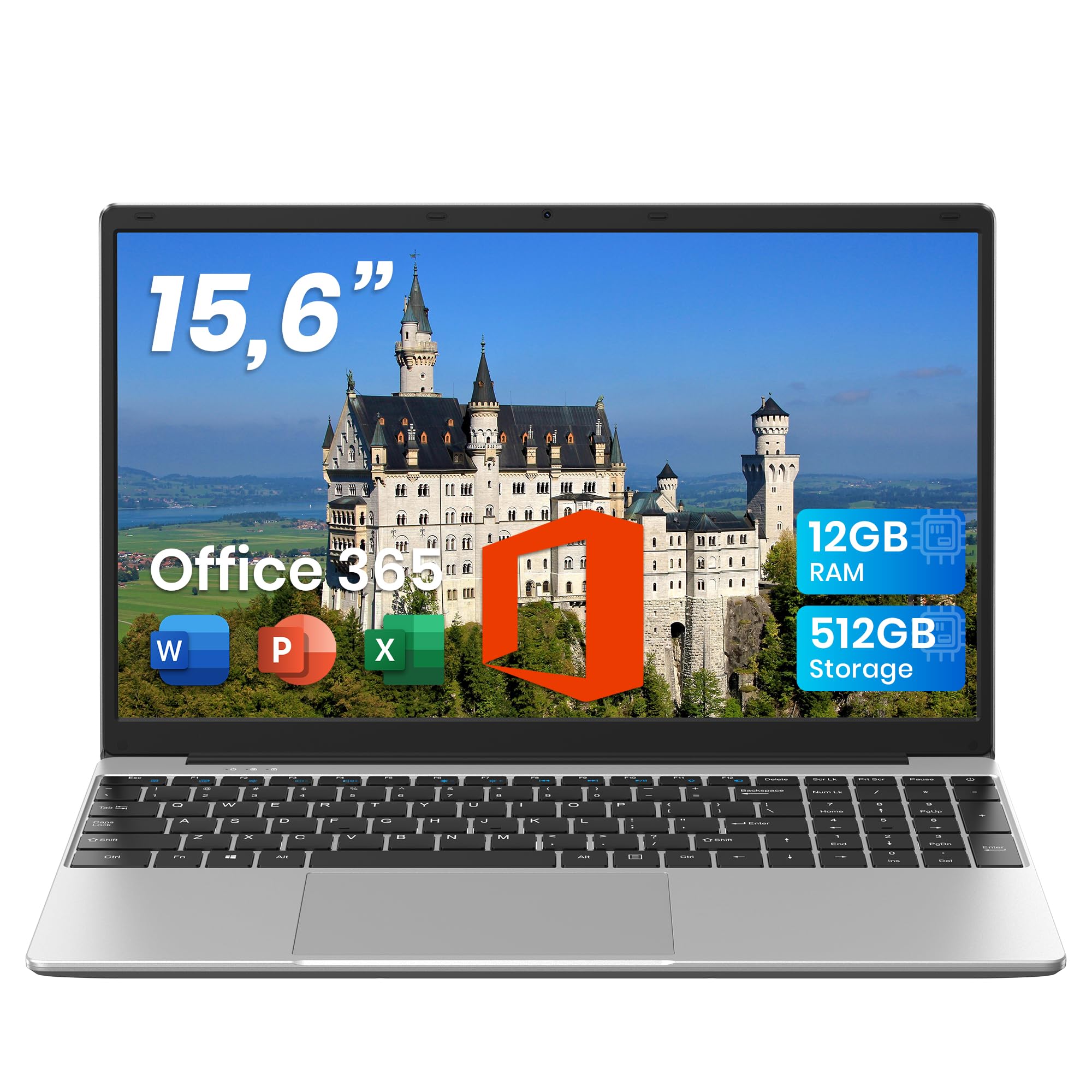 jumper Laptop 15,6 Zoll FHD Display, Office 365, 12 GB RAM 512 GB ROM TF Erweitern 512GB, 5205U Prozessor Notebook(bis zu 2,3 GHz), 2 Stereo-Lautsprecher/USB 3.0/Typ-C/Zehnertastatur