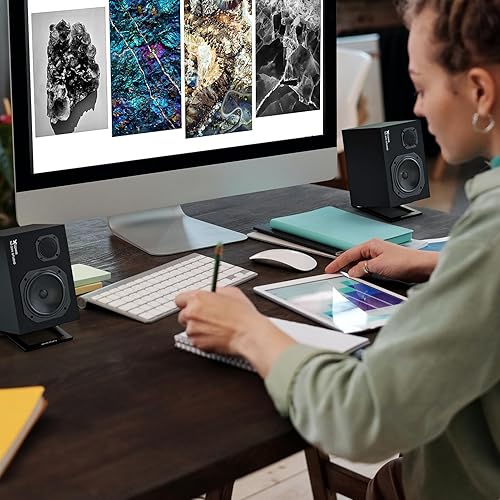 Miniatura 6 de C-1 Soportes de altavoz de escritorio para altavoces pequeños, soportes inclinados de acero para altavoces de computadora (par), 15.2 pulgadas de