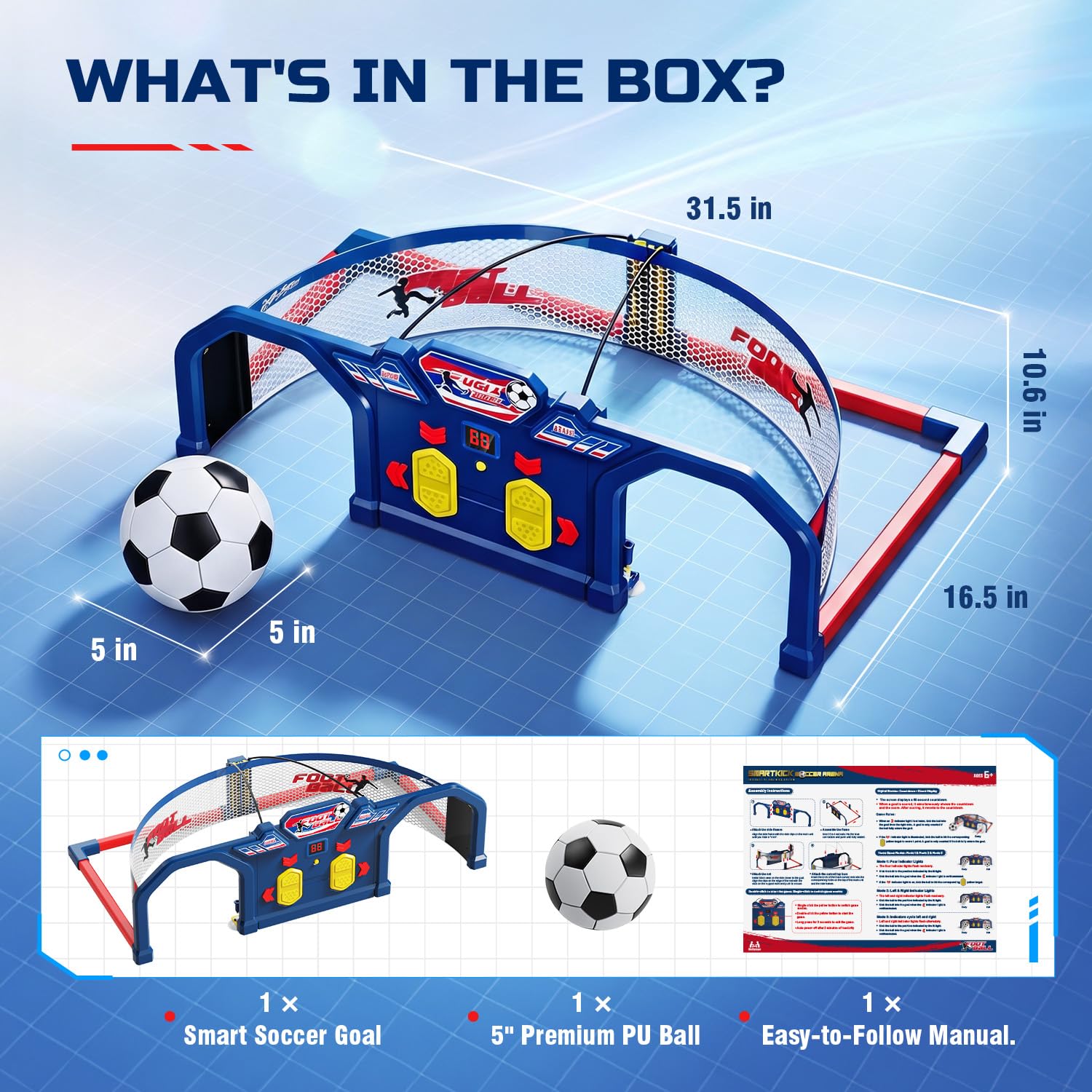 Eagle Stone Fußball Trainer Fußballtor mit LED-Punktanzeige, 4-in-1 Fußball-Trainingsgerät, Fußballtraining Spiele Fußballaktivitäten Indoor & Outdoor Spielzeug ab 4 Jahre