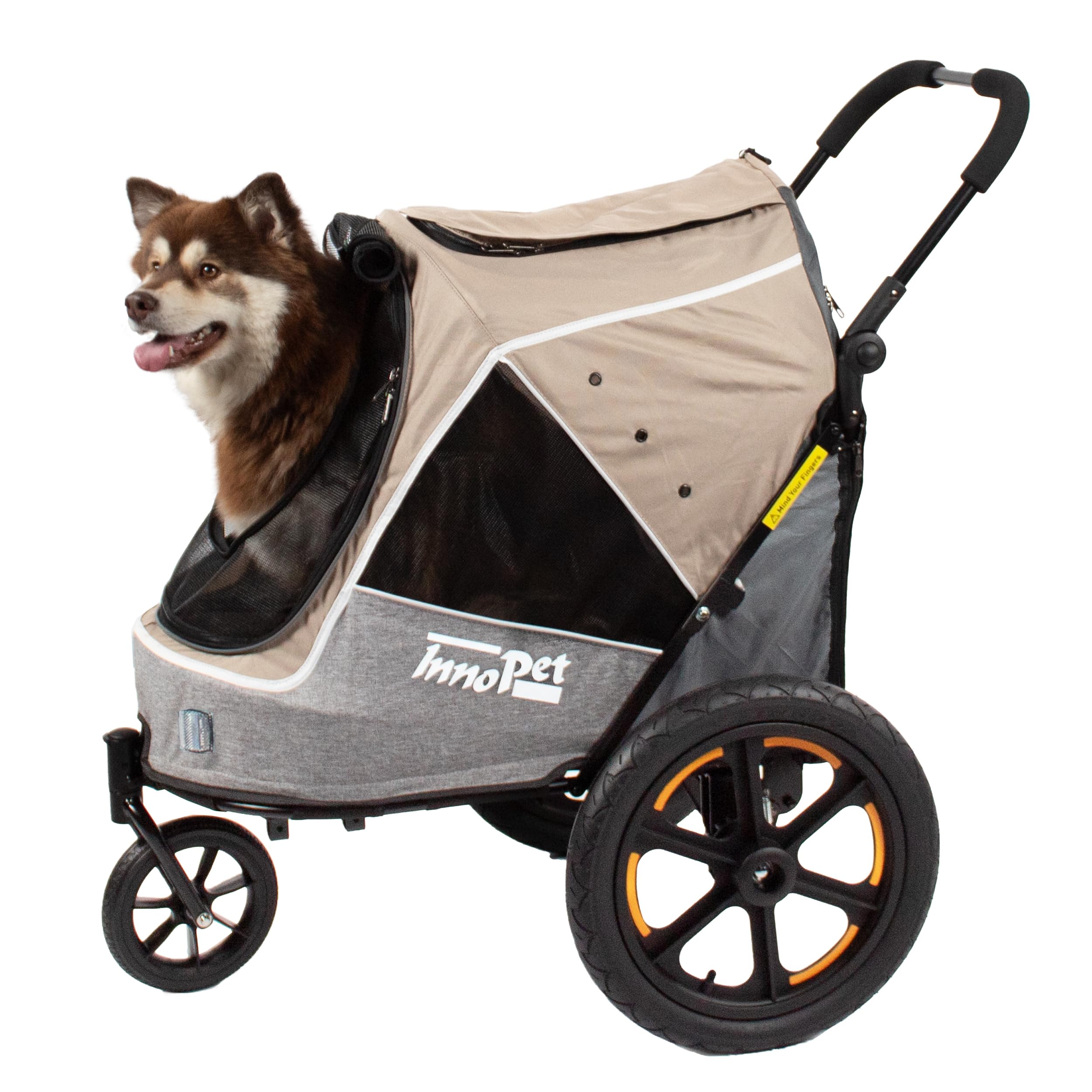 Poussette et remorque pour chien 2 en 1 Innopet Sporty Evolution Latte - Beige/Gris, capacité de 30 kg avec housse de pluie - Poussette pour chat et buggy pour animaux de compagnie
