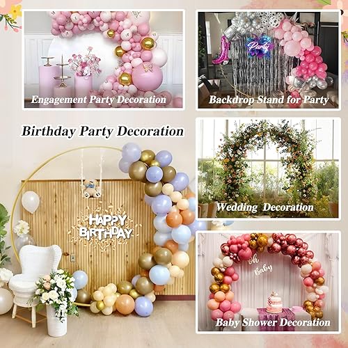 Miniatura 8 de Soporte de fondo redondo de 7.2 pies para arco de globos dorados de metal, marco de anillo de telón de fondo de boda para fiesta, cumpleaños, baby