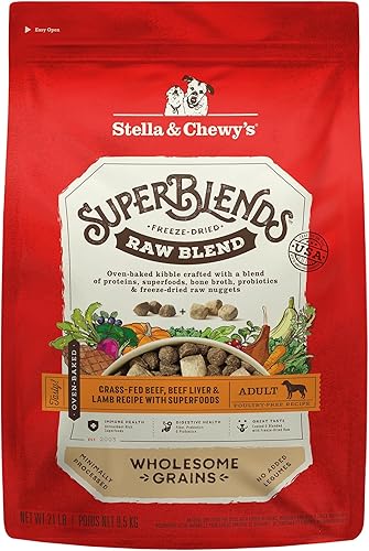 Stella & Chewy's SuperBlends Raw Blend - Receta de carne de res alimentada con pasto, hígado de res y cordero con superalimentos, bolsa de 21 libras