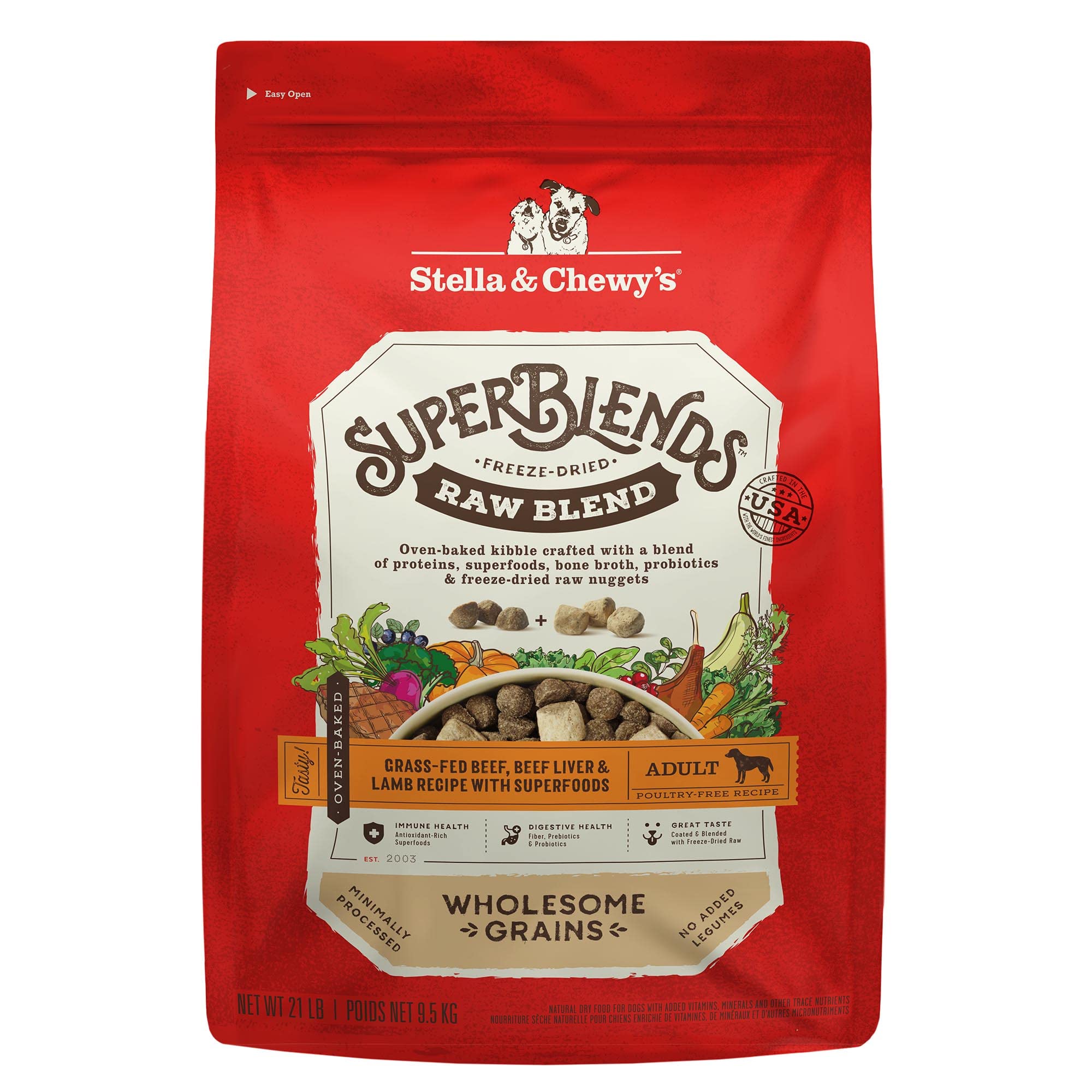 expiration-sep -25-2026)….Stella & Chewy's SuperBlends Raw Blend Wholesome Grains Grass-Fed Beef, Beef Liver & Lamb Recipe with Superfoods, 21 lb. Bag
