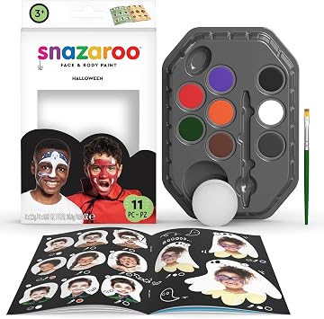 Snazaroo Face Paint Set, Halloween, 8 Colors with Accessories - Complete Face Painting Kit, Safe Water-Based Formula for Halloween, Birthday Parties, Theater