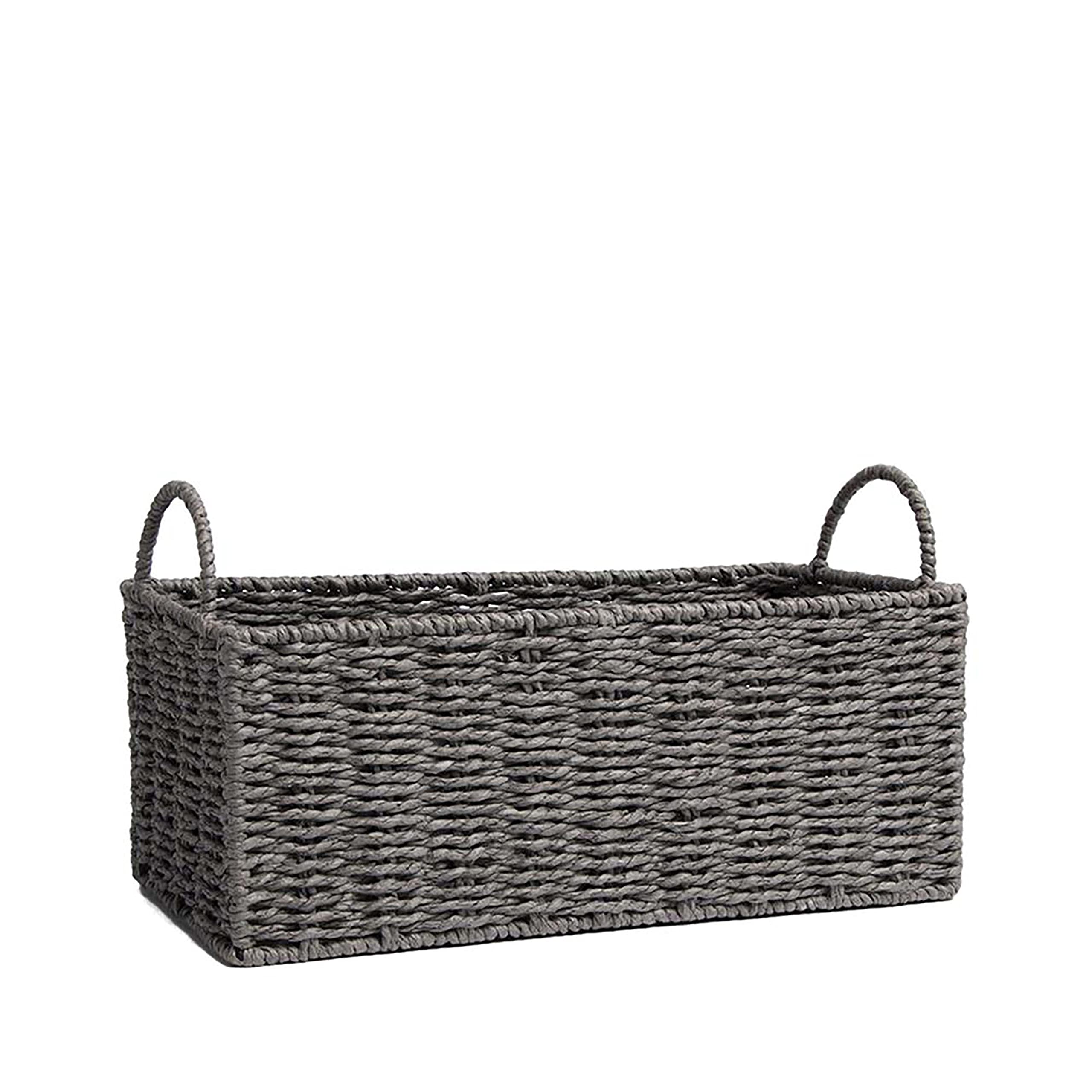 AAMEN Natural Rope Storage Basket with Handles, Toilet Paper Basket, Toy Storage Basket, Bathroom Storage, Wicker Storage Basket, Rectangular Storage Boxes With Lids, Bathroom Accessory (Grey)
