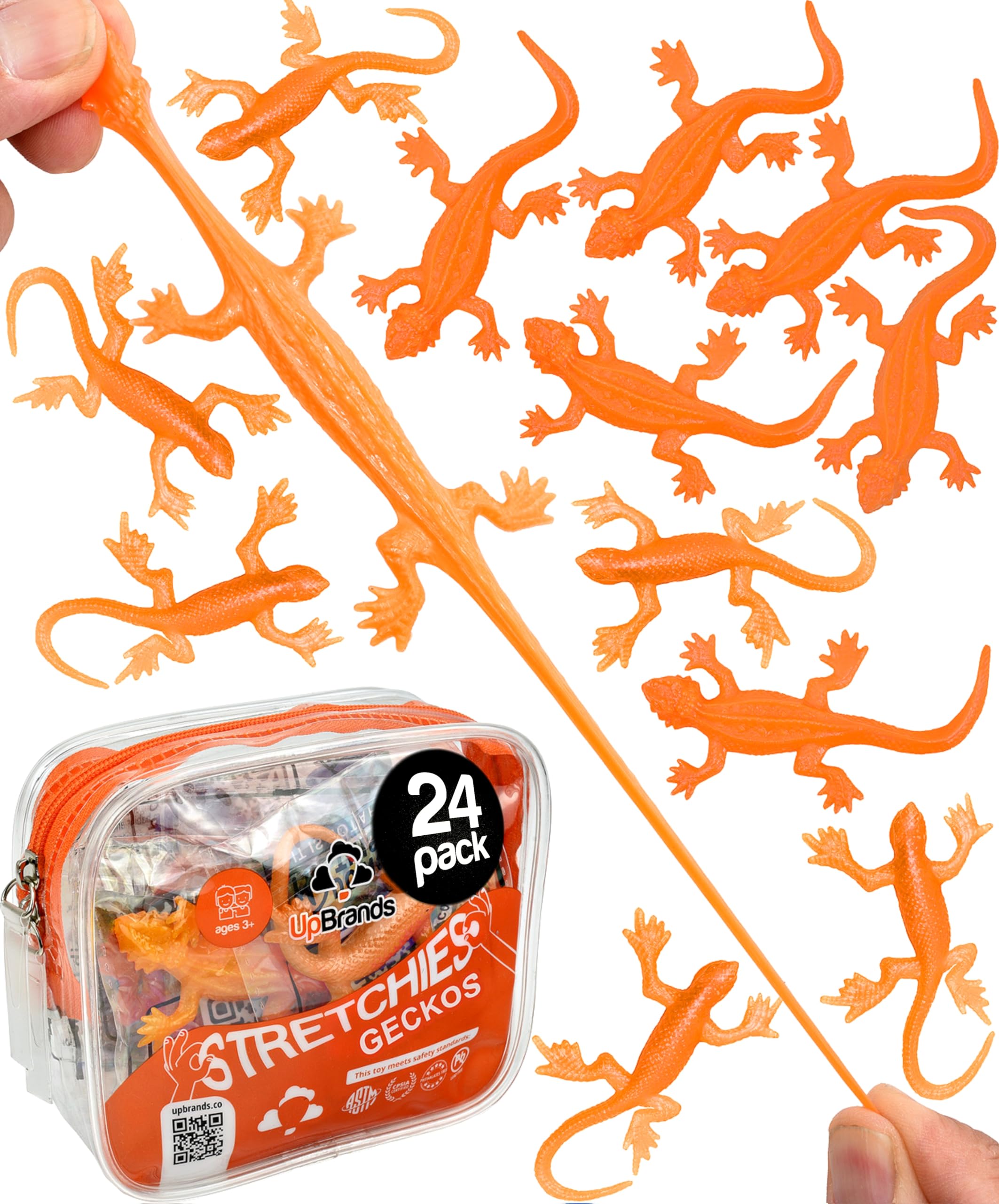 UpBrands 24 Pack ORANGE Super Stretchy Lizard Toys - Tangy Party Favors, Rubber Lizards for Kids, Small Classroom Prizes, ...