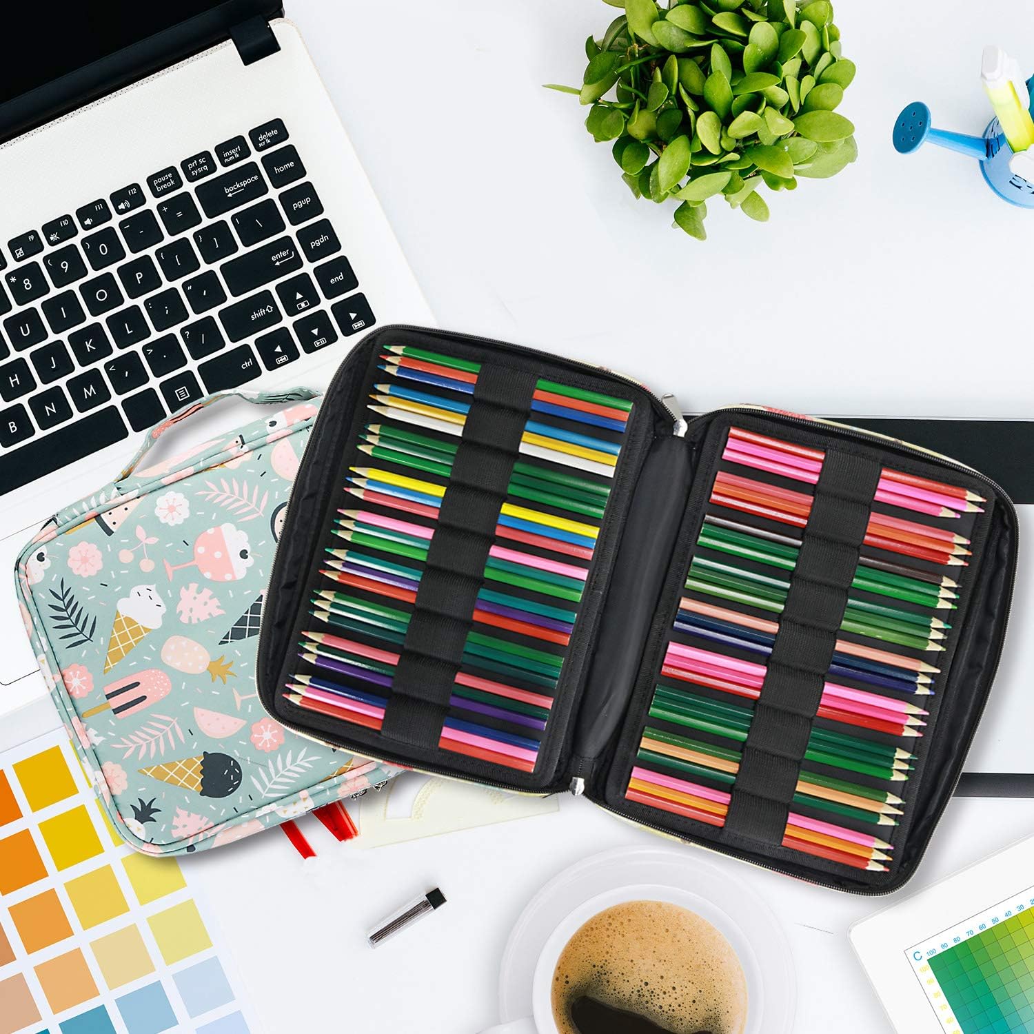 YOUSHARES Colored Pencil Case 166 Slots Pen Case Organizer With Handy Wrap & Zipper, Multilayer Holder for Prismacolor Colored Pencils & Gel Pen (Ice-Cream)
