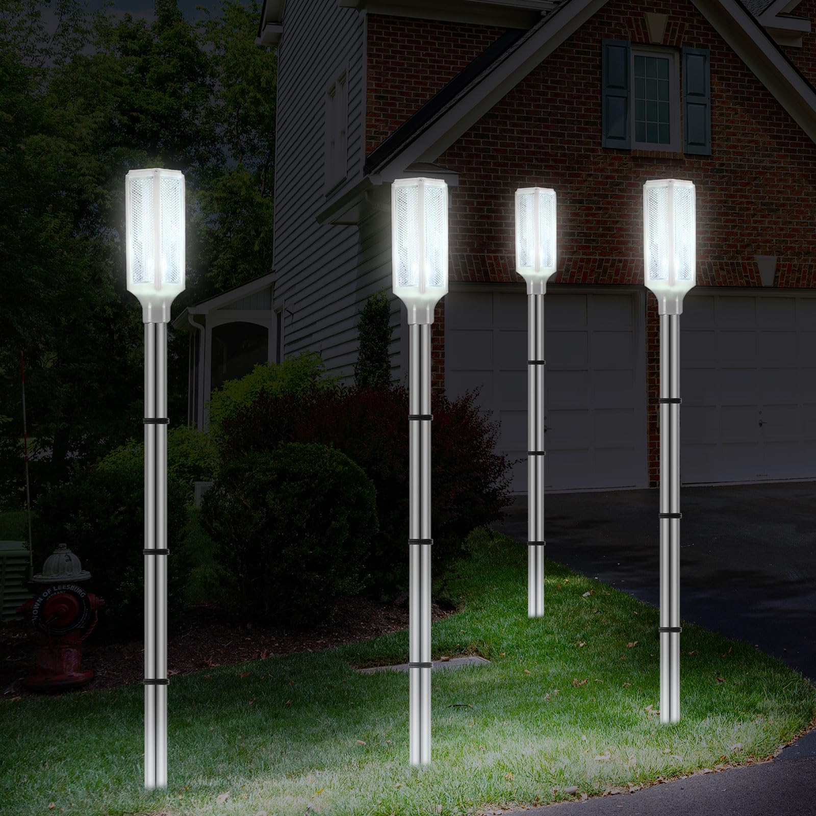 Macarrie 6 Pcs Solar Powered Driveway Markers Driveway Lights Landscape Driveway Reflectors on Poles for Snow Road Outdoor Yard (White,37 Inch)