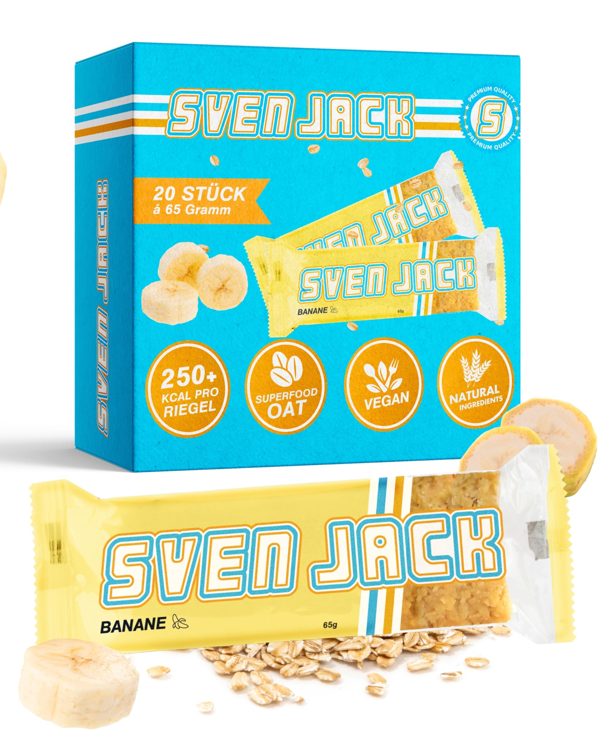 Sven Jack (Energy Cake) Haferriegel Banane 20x 65g I Original Haferflocken Energieriegel I Veganer & Laktosefreier Haferriegel I Langkettige Kohlenhydrate & wenig Zucker I Müsliriegel