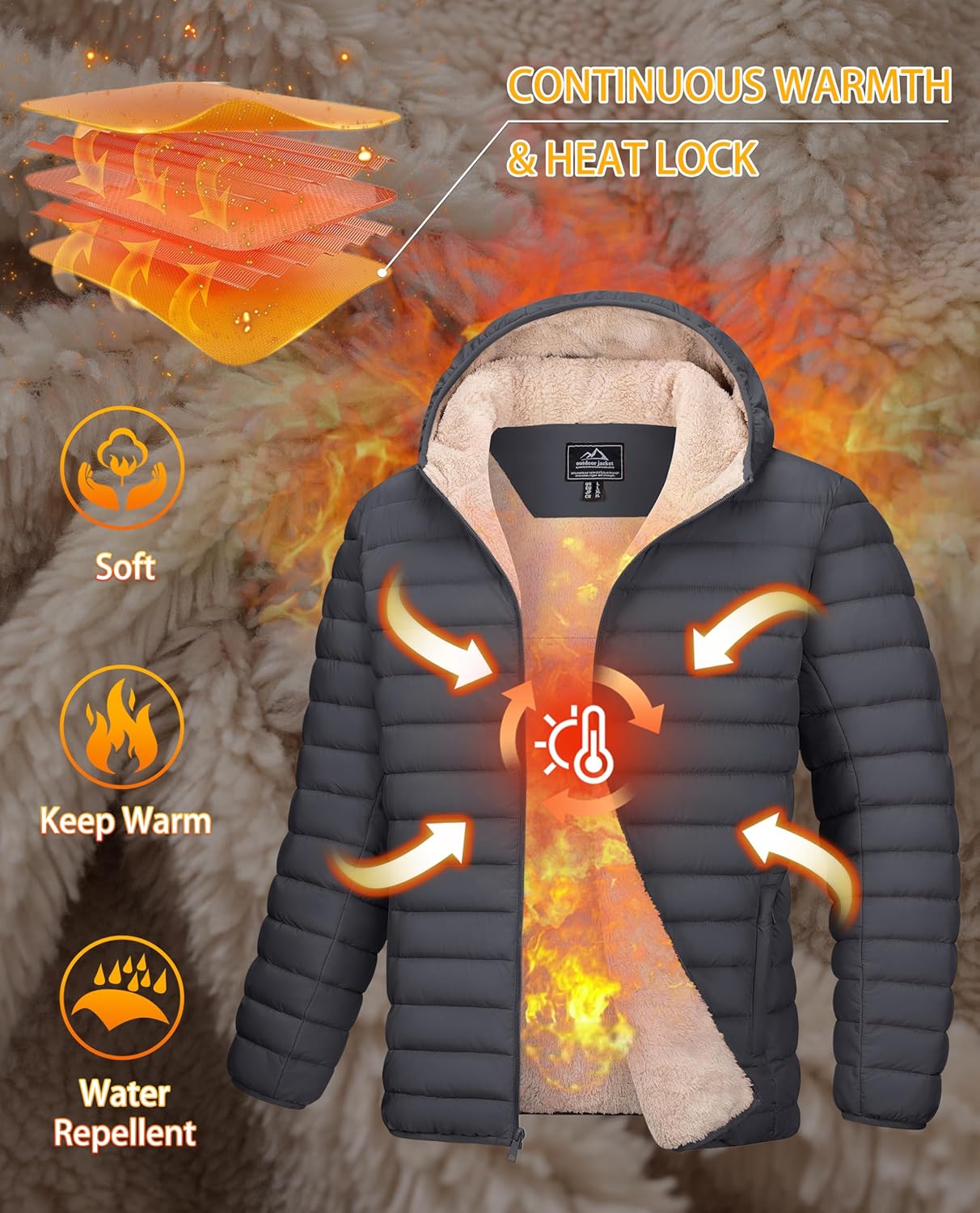 MAGCOMSEN Men's Puffer Jacket with Hood Fleece lined Warm Puffer Coats Water Resistant Down Jacket Zip Up Winter Jackets - Image 2