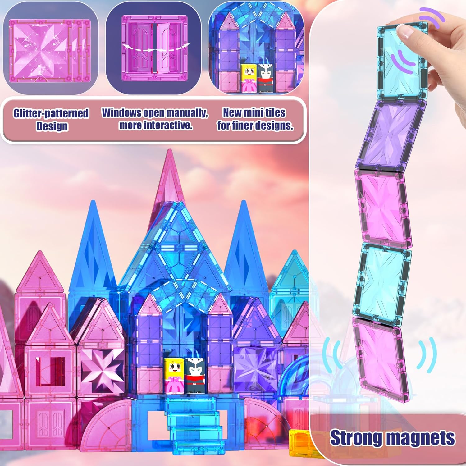 Magnetic Tiles for Kids,114pcs 3D Diamond Princess Ice Castle, Magnetic Tiles Age 3-5 4-8,STEM Educational Toys for Girls Kids Birthday Gift - Image 2