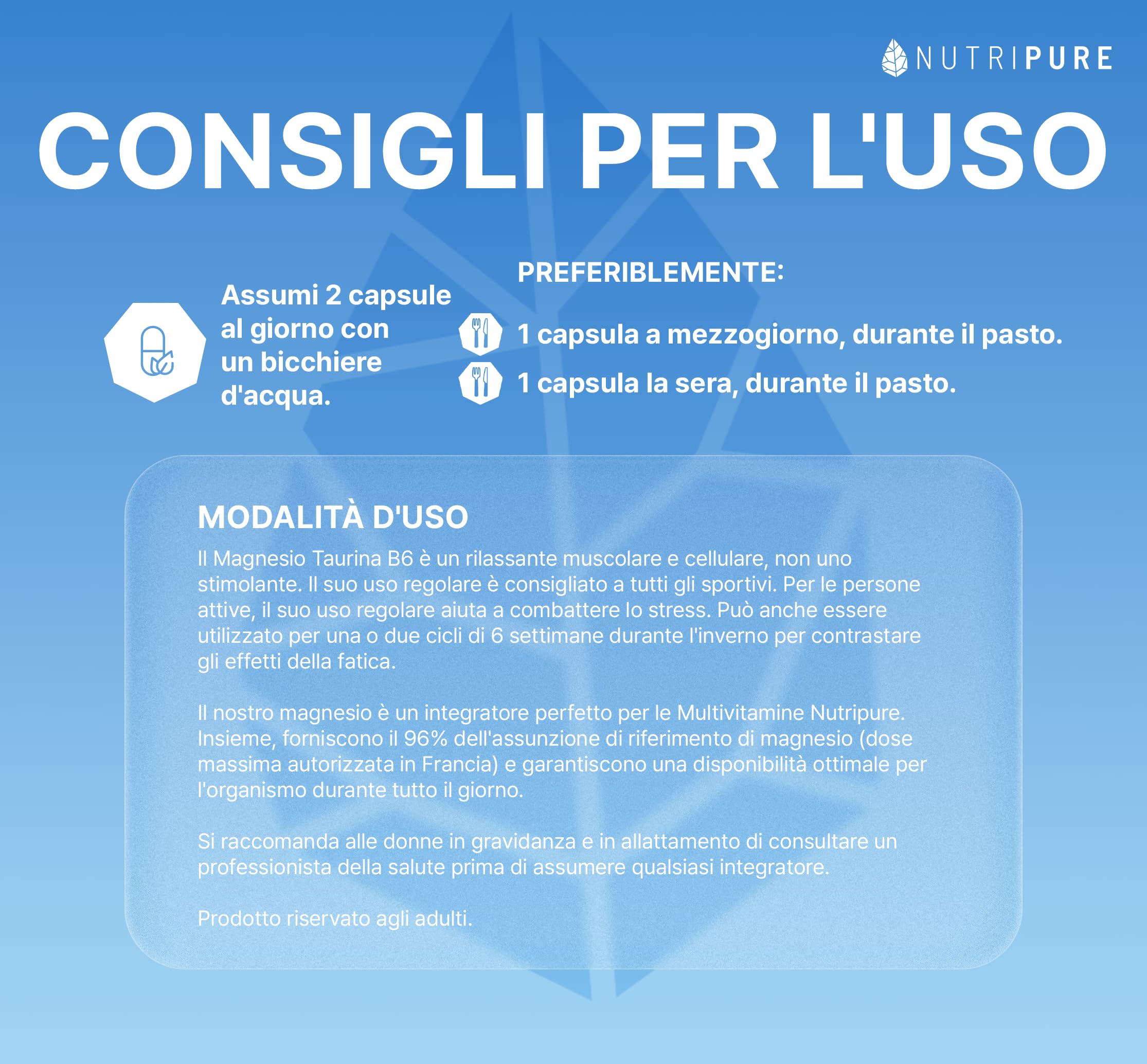 Magnesio bisglicinato + Taurina & Vitamina B6 | Integratori ad alto assorbimento | Contro la fatica, per la concentrazione | Vegan | 180 capsule | Trattamento di un 3 mesi | Made in France | Nutripure