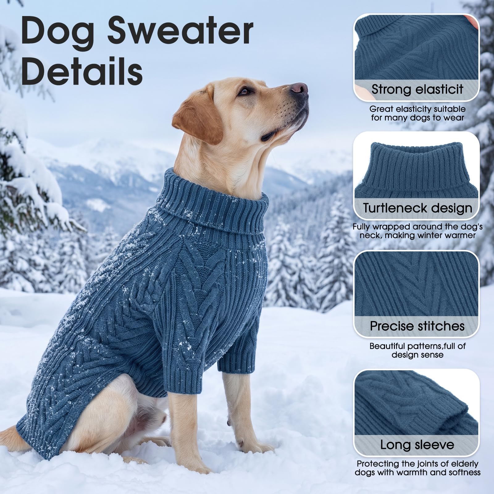Pull en tricot à manches longues pour grand chien, fille, garçon, taille | Sweat-shirt pour animal de compagnie facile à enfiler et à enlever, vêtement pour chien, pull tricoté à col roulé pour