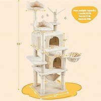 Vista 3 de Yaheetech Árbol para gatos, torre grande de 67 pulgadas con 3 palitos extraíbles, 2 perchas en forma de orejas de gatito, 2 condominios, hamaca
