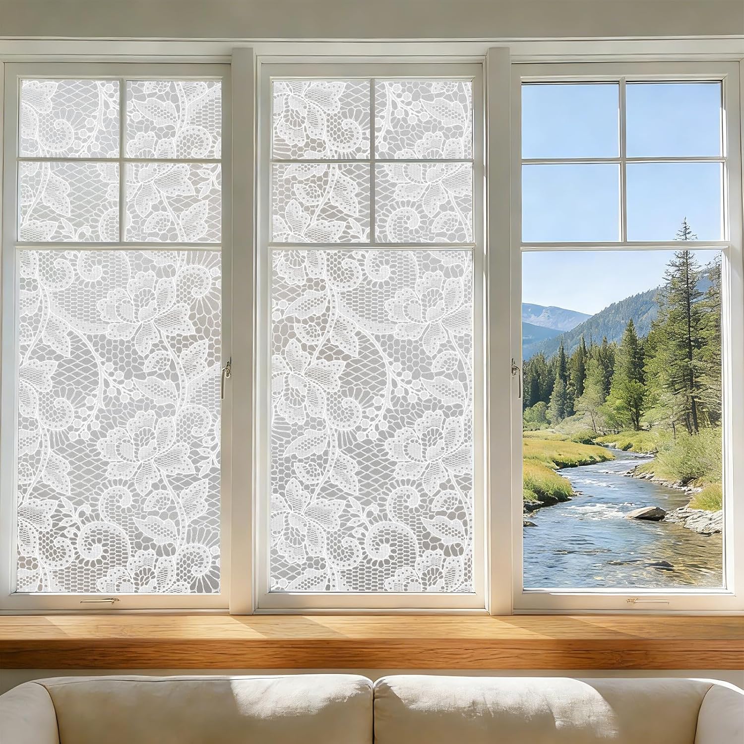 NINETREX Frosted Window Privacy Film, White Lace Stained Glass Window Film, Static Cling Removable Privacy Decal, Sun Blocking Decorative Tint with Effect for Home, Doors and Office, 35.4 x 78.7 inch