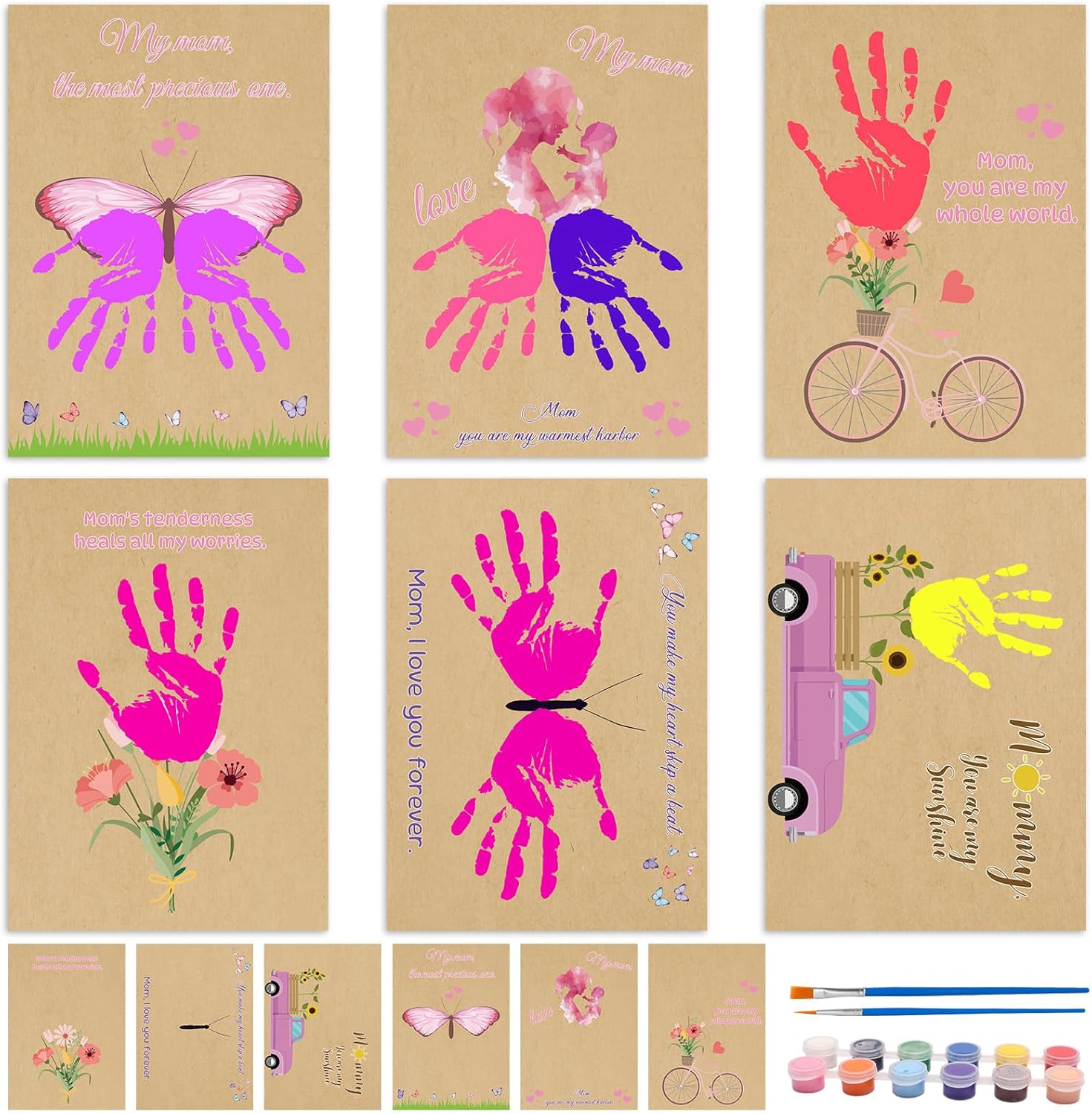 Fennoral 36 Pack Mother's Day Craft Kit for Kids Make Your Own Mother's Day Handprint Craft DIY Greeting Cards Bulk Hand Keepsake for Home School Fun Art Activities MOM Birthdsy Gifts