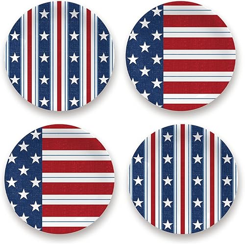 TarHong Stars & Stripes - Platos de ensalada con patrones surtidos, 8.4 pulgadas, melamina pura, inastillables, interiorexterior, juego de 4 platos