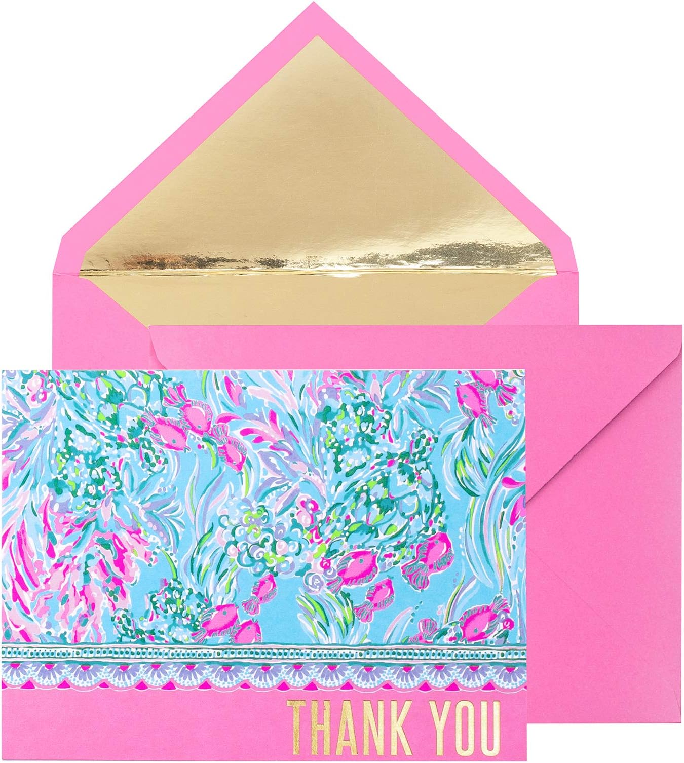 Lilly PulitzerLilly Pulitzer Thank You Cards and Colorful Envelopes, Stationery Set Includes 10 Blank Folded Cards and Envelopes, Best Fishes