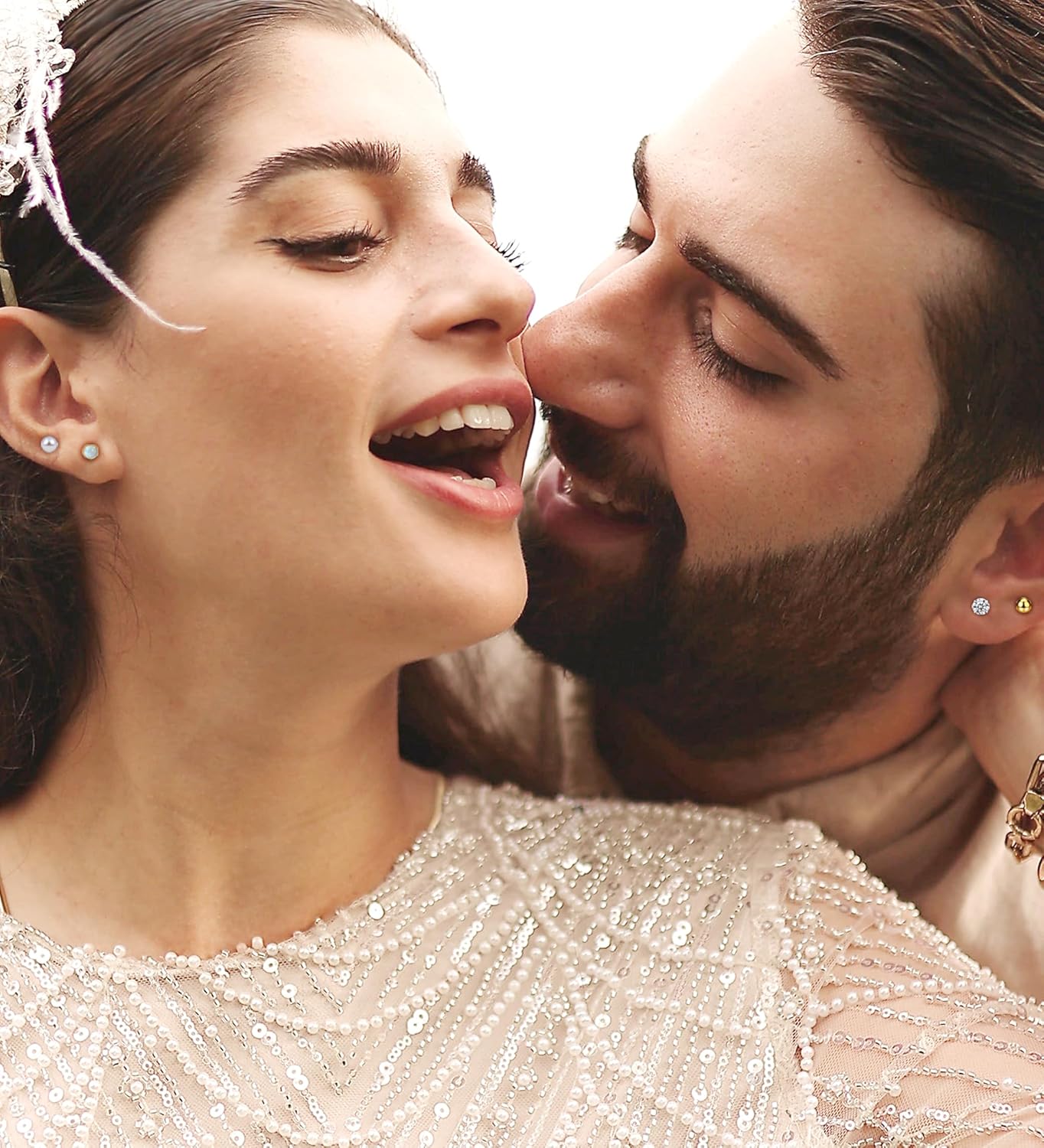 4Pairs Flat Back Earrings for Women 14K Gold Hypoallergenic Cartilage Earring for Sensitive Skin CZ Opal Heart Star Ball Screw Back Nap Earrings for Helix Piercing - Image 8