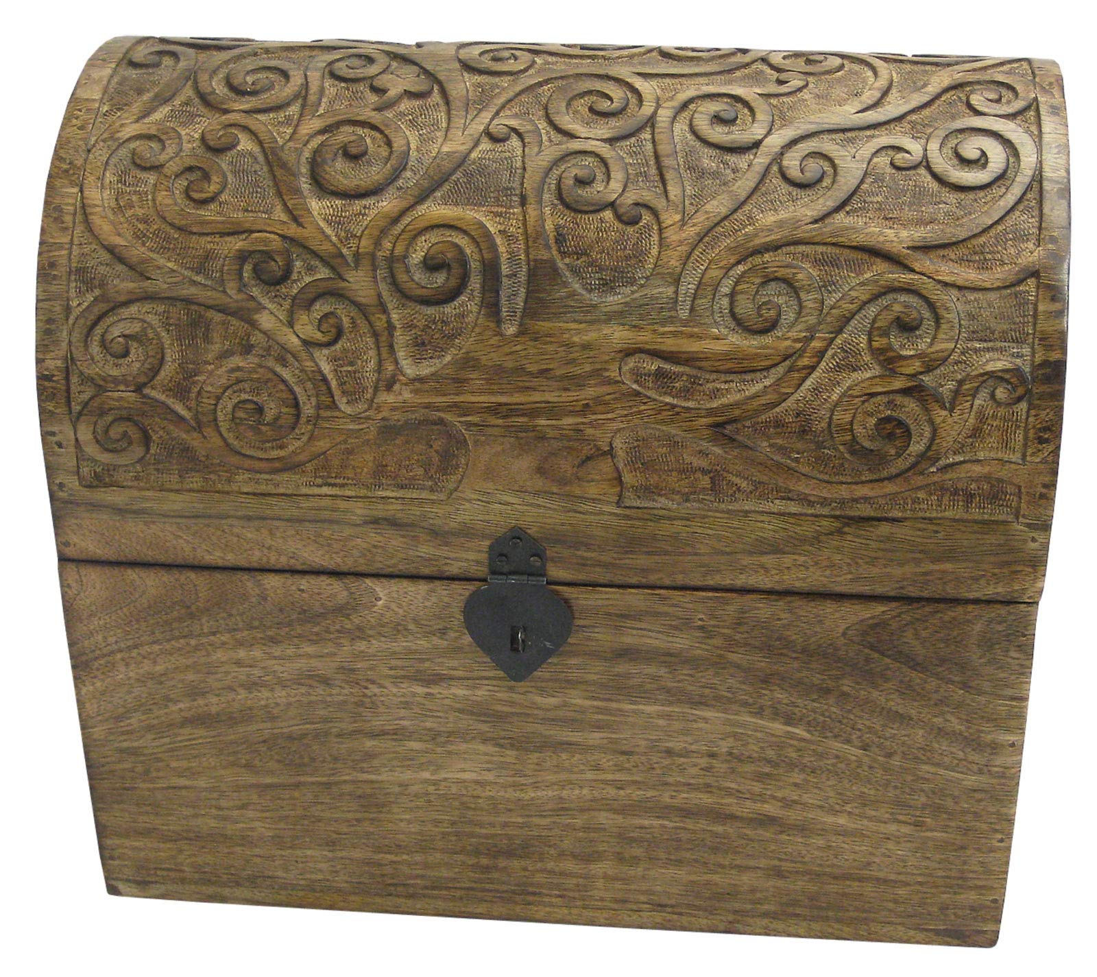 Once A Tree Brown 40Cm Wooden 6 Bottle Wine Box Chest Tree Of Life Design Hand Carved Mango Wood