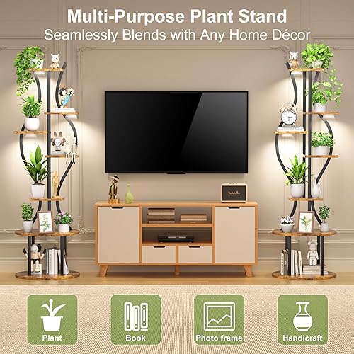 Miniatura 7 de Soporte para plantas de interior con luces de crecimiento, estante de metal alto de 7 niveles para múltiples plantas, estantes iluminados para