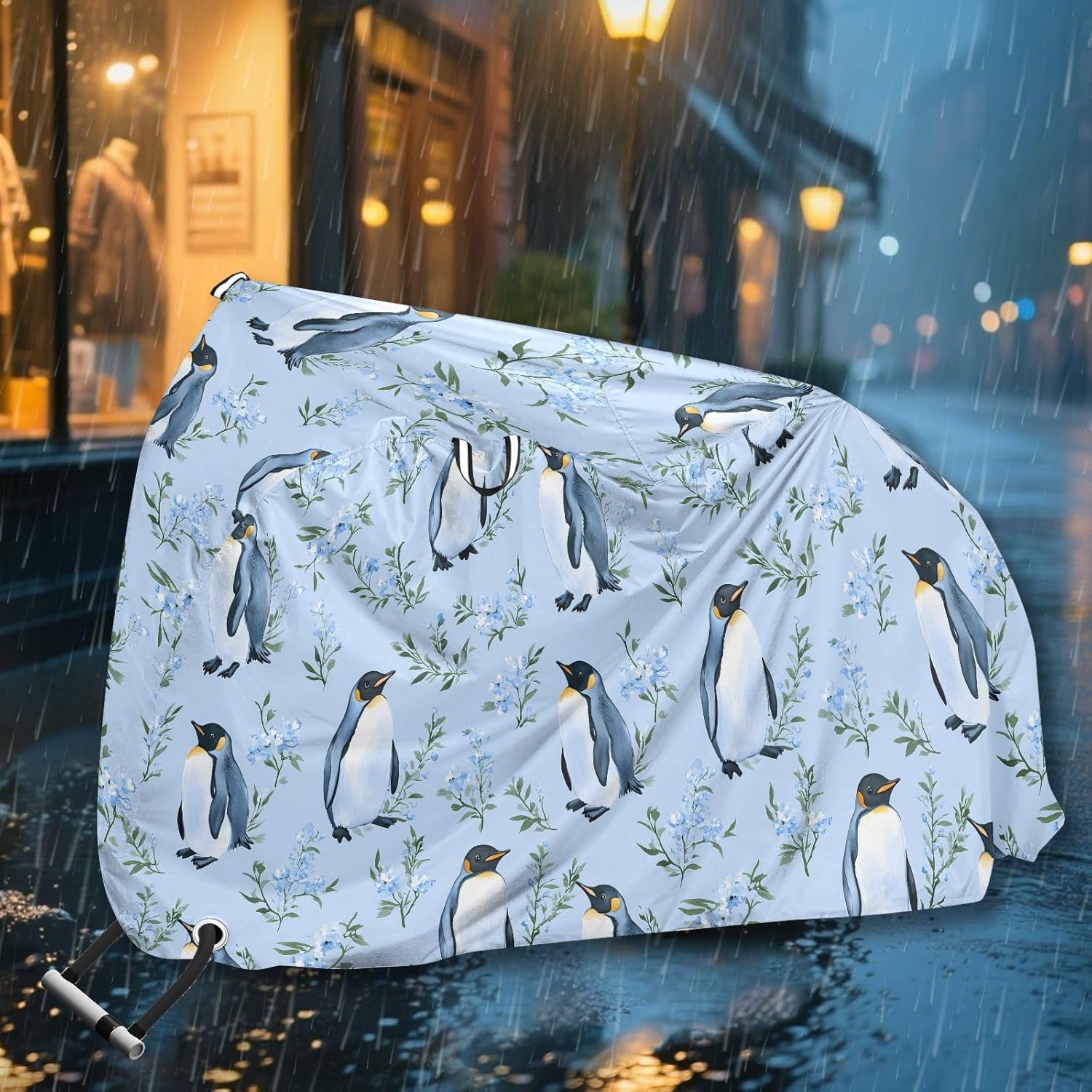 Chic Penguin Light Blue Bike Cover Outdoor Waterproof Motorcycle Cover Bikes Storage