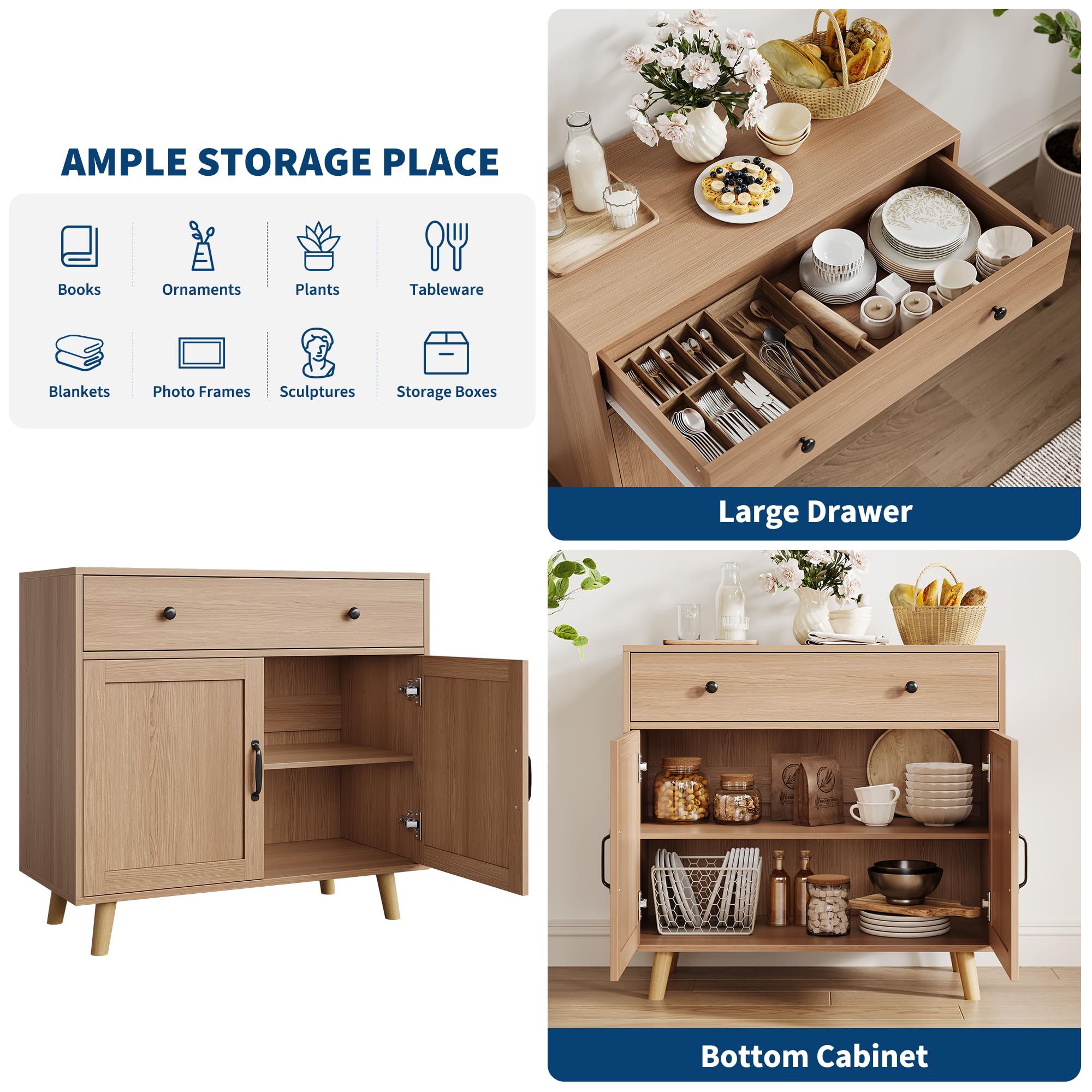 Armoire de cuisine avec tiroirs, armoire de rangement avec portes, style maison de campagne, pour salon, salle à manger, cuisine, couloir, 83 x 40 x 77 cm