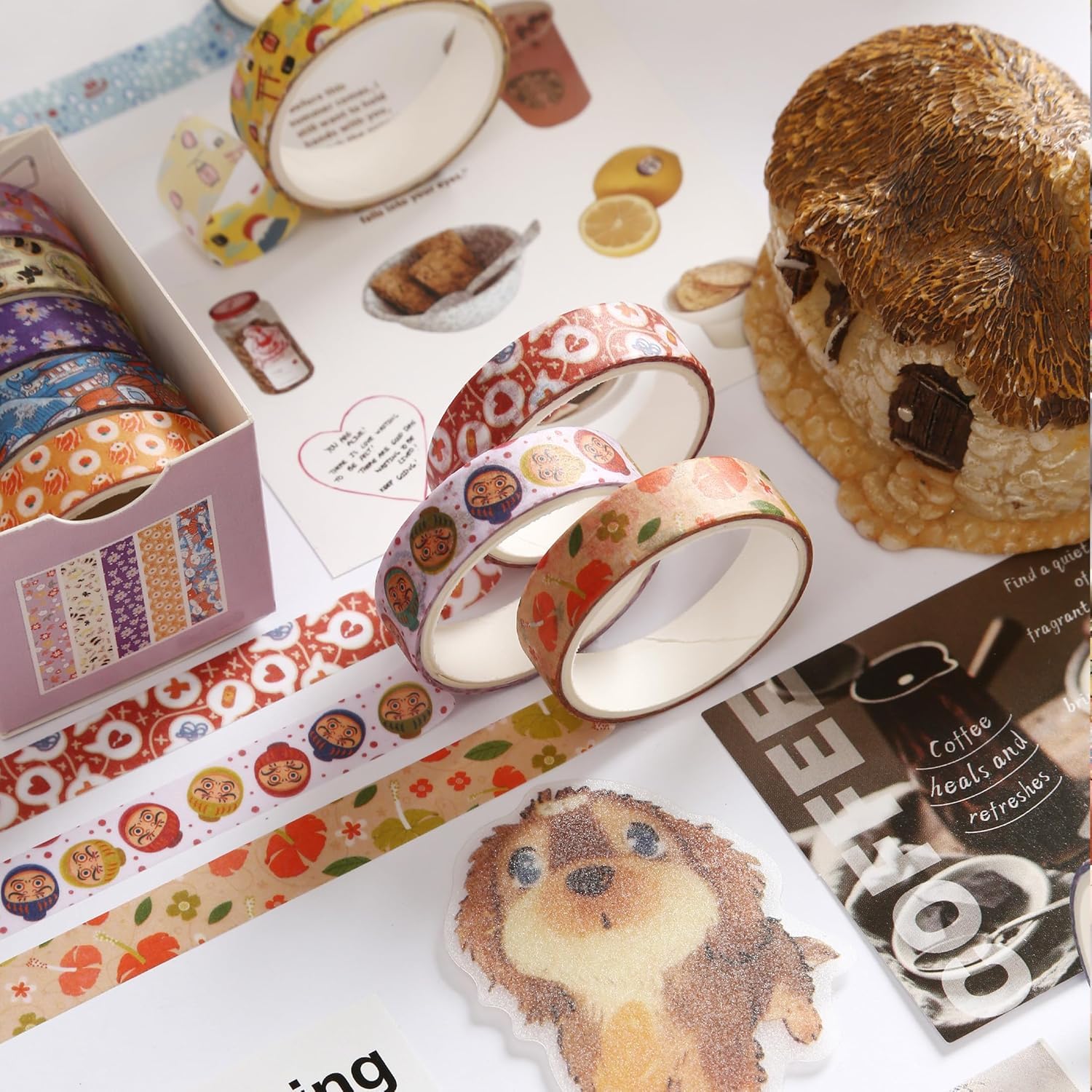 Zestaw 60 rolek taśmy Washi, sztuka retro, dekoracyjna taśma maskująca, podstawowe wzory, kolorowa taśma klejąca do majsterkowania, pamiętnika, planera, scrapbookingu, opakowania (kimono
