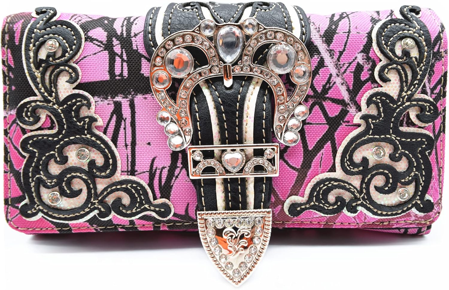 Camouflage Crown Buckle Western Style Purse Floral Shine Glow Country Handbag Women Shoulder Bag Crossbody Wallet Set